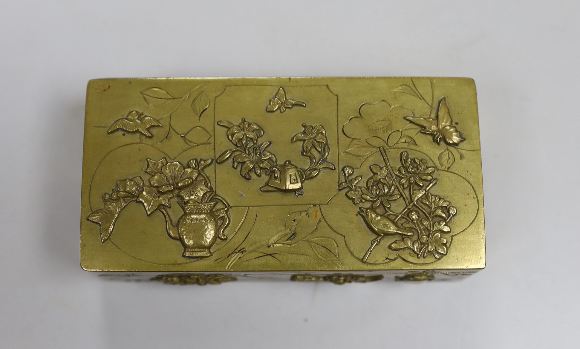 A Japanese Meiji period brass stamp box, 9cm.